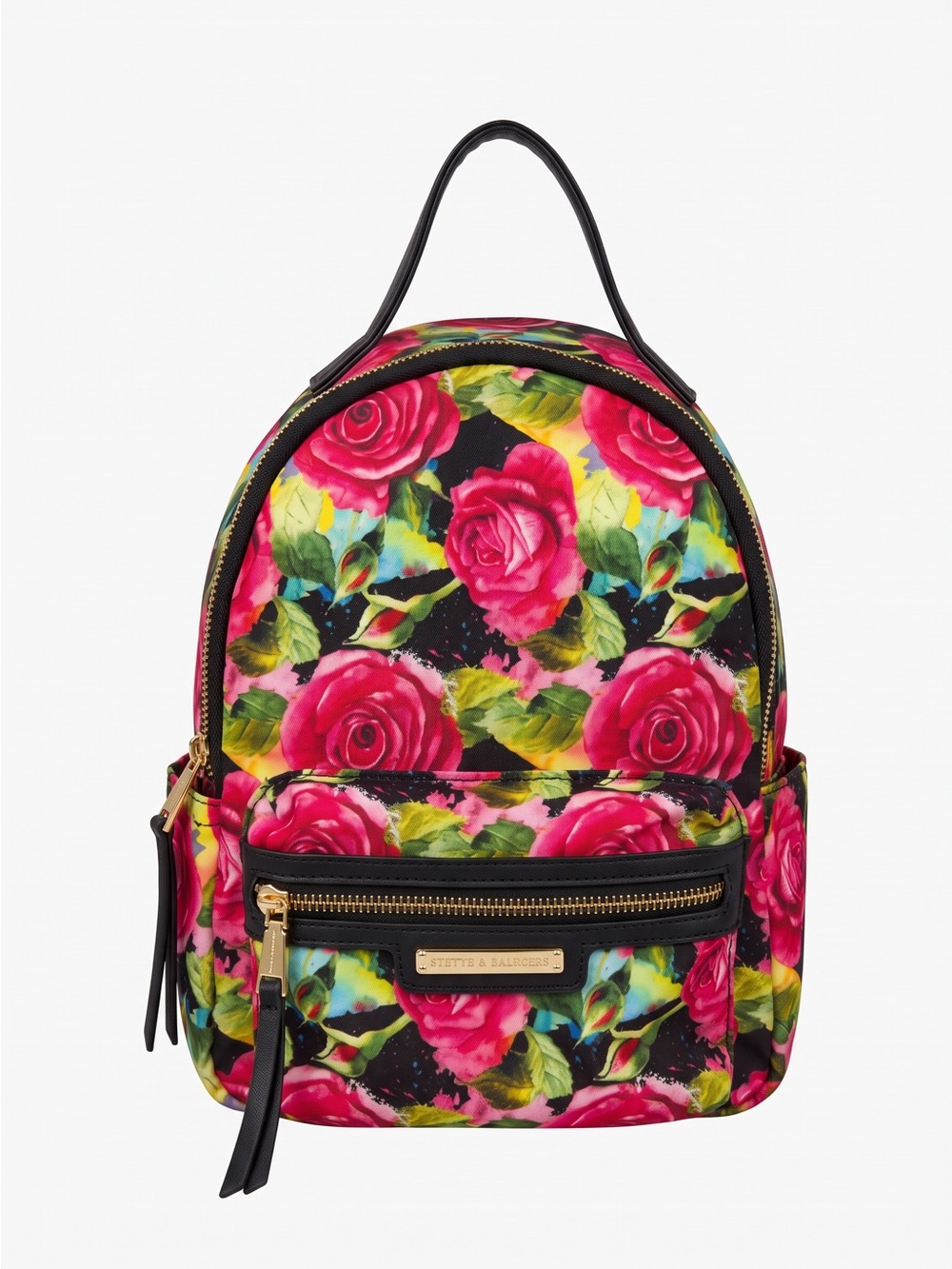 Juicy Couture Pink Rose Print Mini Backpack with Black Trim